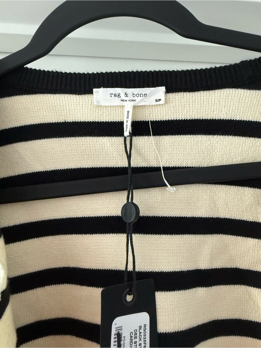 Rag & Bone Striped Button-Front Cardigan in Black & Cream - Picture 8 of 10
